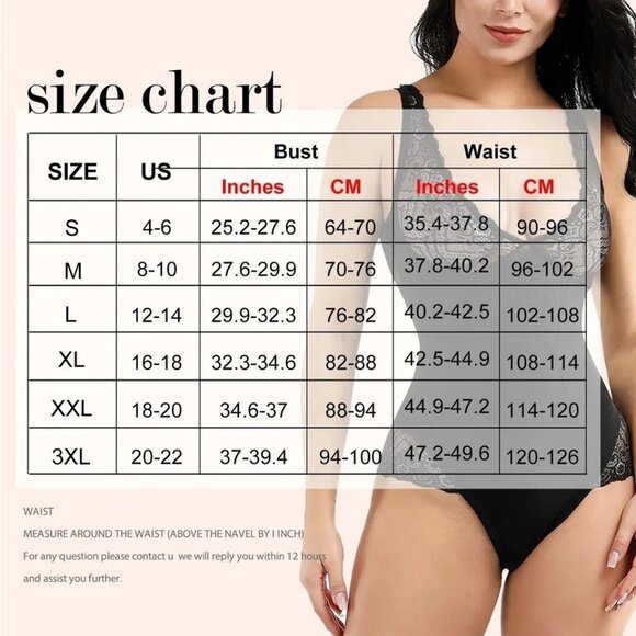 🖤 Lace Patchwork Close Fitting Deep V-Neck Plunging Back Bodysuit Shapewear - Picture 8 of 8